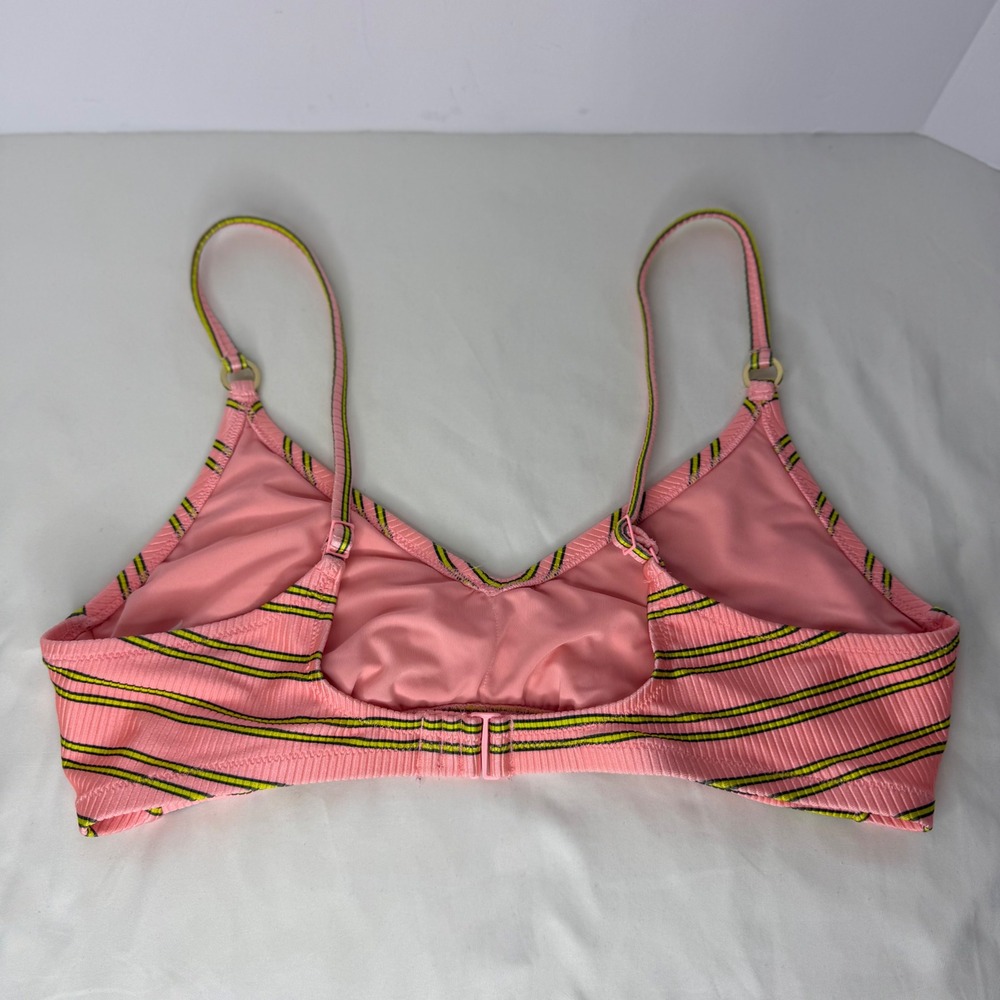 Aerie Pink Striped Ribbed Scoop Neck Bikini Top XL Real Good Neon Adjustable - Picture 3 of 13